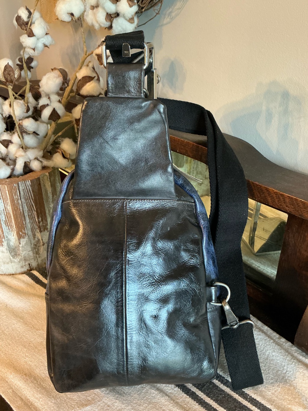Nwt Bed Stu Leather Beau Backpack Sling Bag Future Dusk Blue Black De Msrp $260 — image 2 of 8